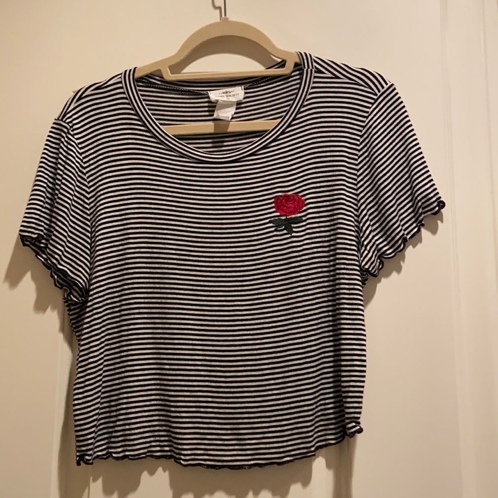 Rose black/white striped crop top